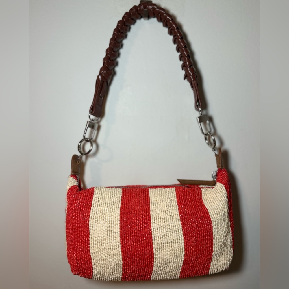 Zara Red and Cream Beaded Shoulder Bag - Picture 4 of 7